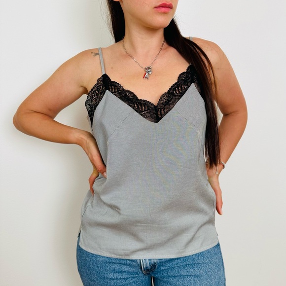 Maje Top Tank Camisole Black White Lace Sleeveless V-Neck - Picture 5 of 11